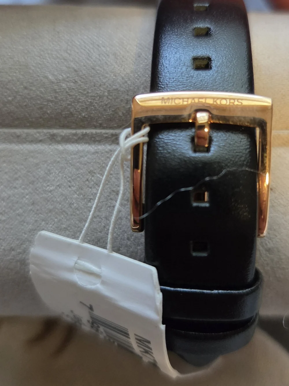 Michael Kors Men’s Rose Gold and Black Slim Leather Strap Watch